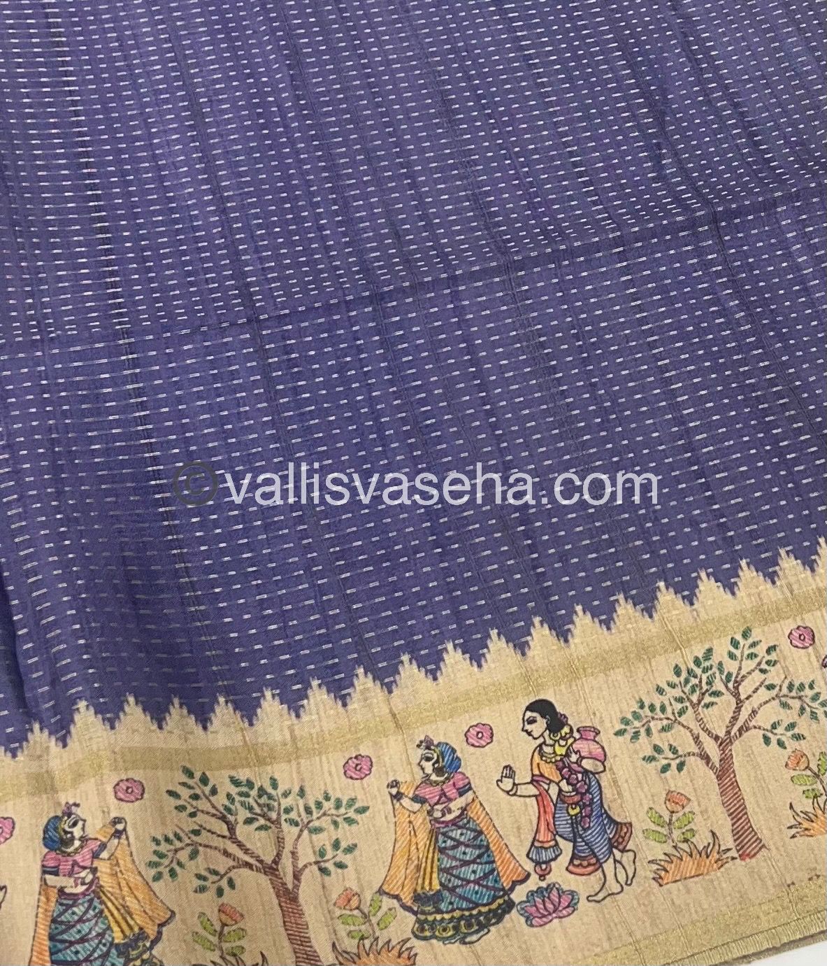 Semi Tussar Silk - Vairavoosi Design - Lavender & Cream Shade - VVSTS030