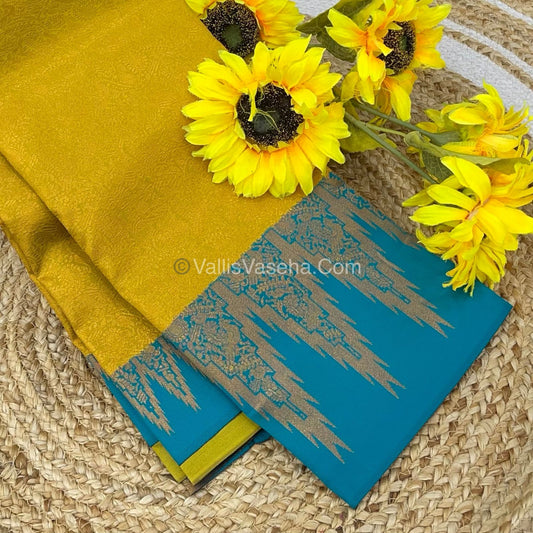 Kanchi Semi Silk  - Yellow with Blue - VVKSS003