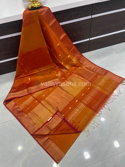 Pure Maheshwari Silk Cotton Saree -  Double Tone Orange Color - VVMSC005