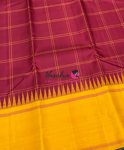 Pure Kanchipuram Silk Saree - Maroon With Yellow - VVPS069