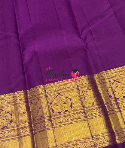 Pure Vintage Korvai Kanchipuram Silk Saree - Pastel Green With Purple - VVPS062