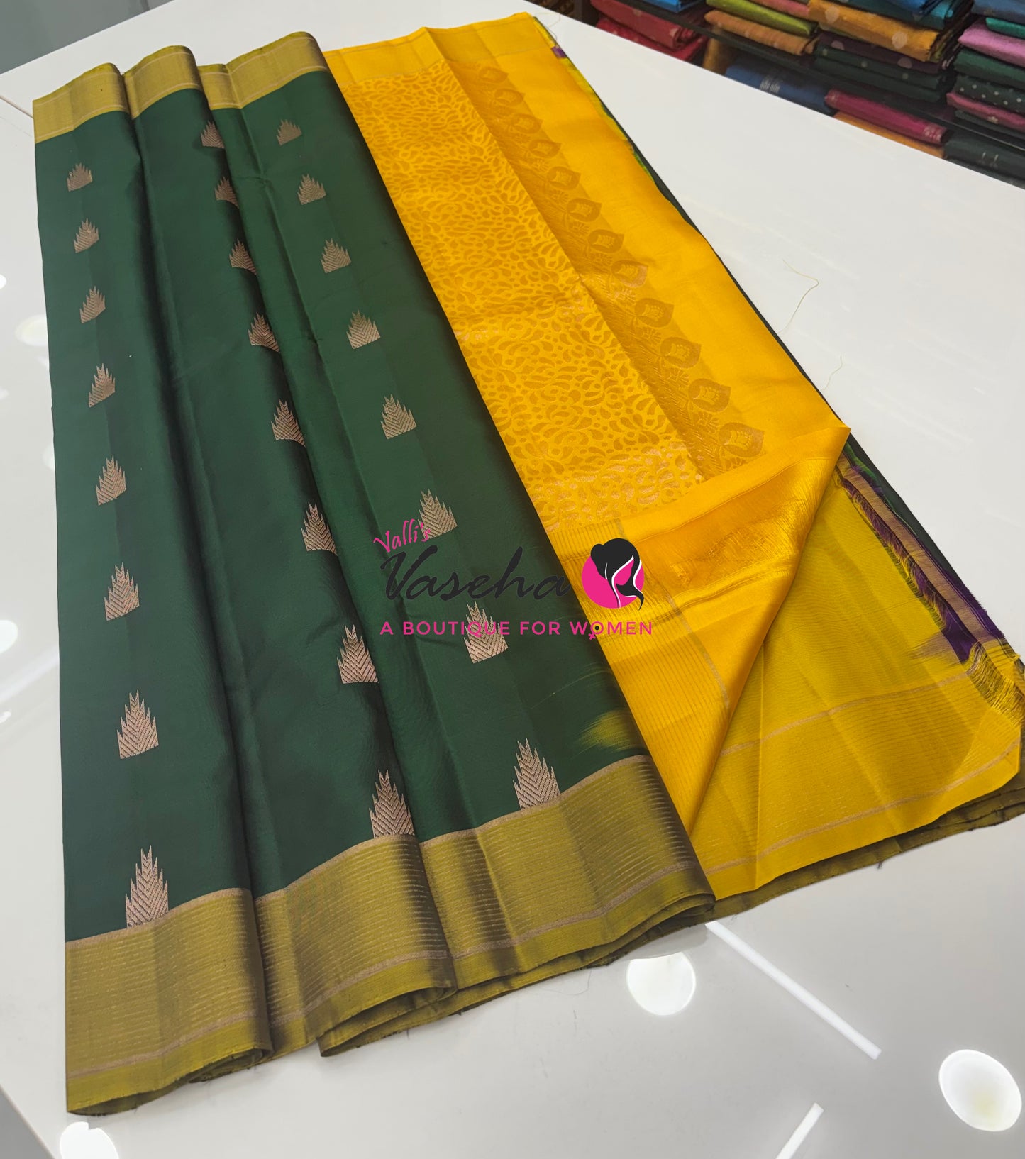 Half Mixed  Soft Silk Saree - (1.75 warp) Green & Yellow - VVPSS090