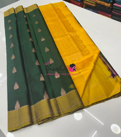 Half Mixed  Soft Silk Saree - (1.75 warp) Green & Yellow - VVPSS090