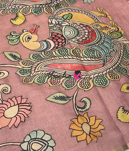 Linen Appliqué Work Saree - Pink  Shade - VVLAS001