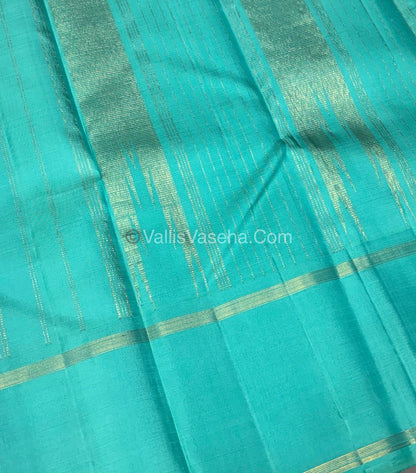Pure Korvai Kanchipuram Silk Saree - Half White/Cream With Turquoise Blue Combo - VVPS025