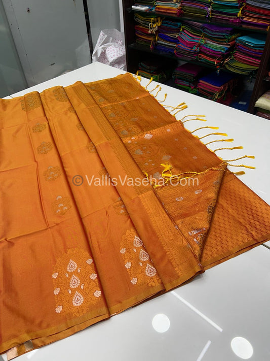Semi Soft Silk - Border Butta  - Rust Gold Shade -VVSSS010