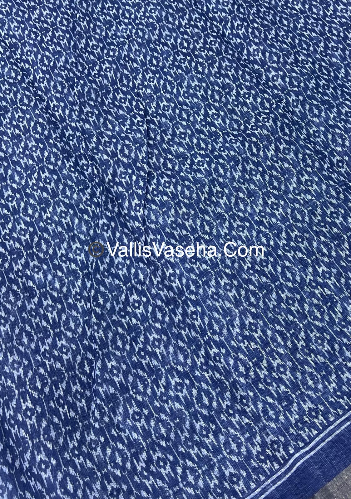 Linen Mixed Cotton Saree - Indigo Blue - Printed - VVLMP001