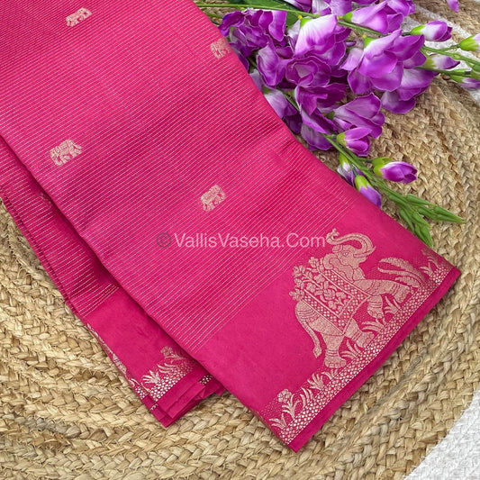 Semi Tussar Silk - Vairavoosi & Elephant Design - Light Peachish Pink shade-VVSTS019