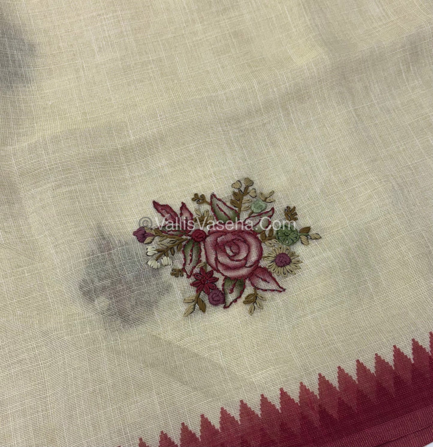 French Knot - Tissue Saree - Cream With Maroon Shade - VVLFN007