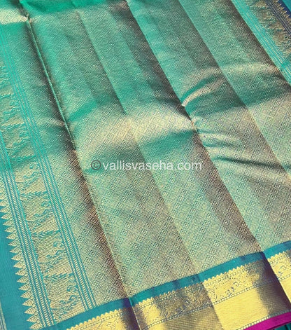 Pure Kanchipuram Silk Saree - Purple & Sea Green /Pink Combo - VVPS014
