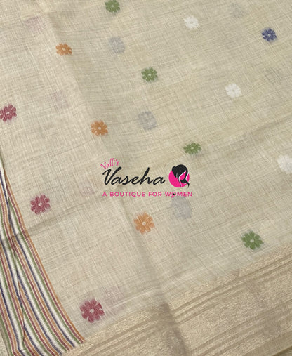 Muga Tissue Linen Saree - Cream  Shade - VVMLT003