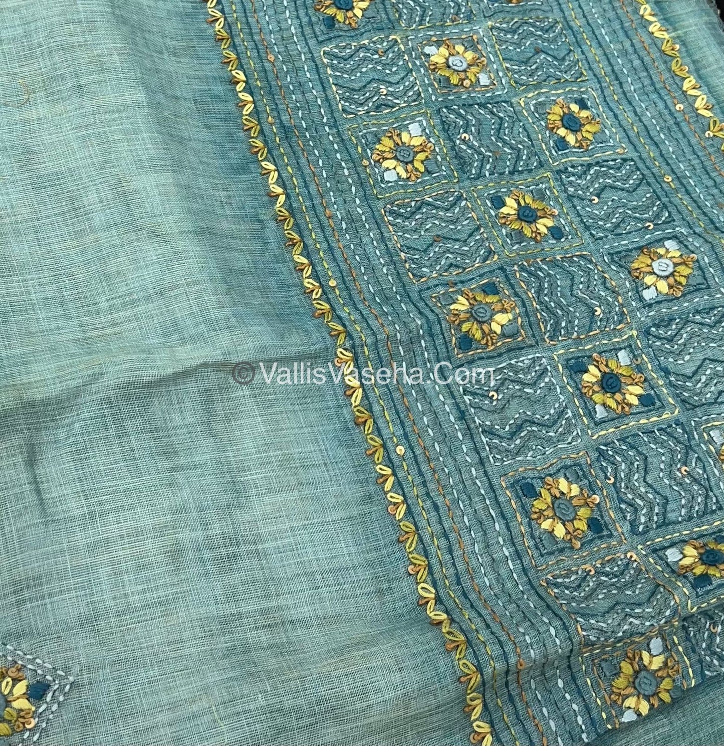 French Knot - Linen Tissue Saree - Blue Shade - VVLFN003