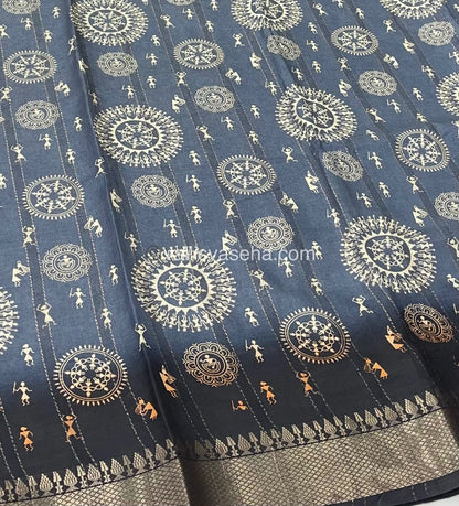 Chanderi Mixed Cotton Saree - Varli Prints - VVMCV001