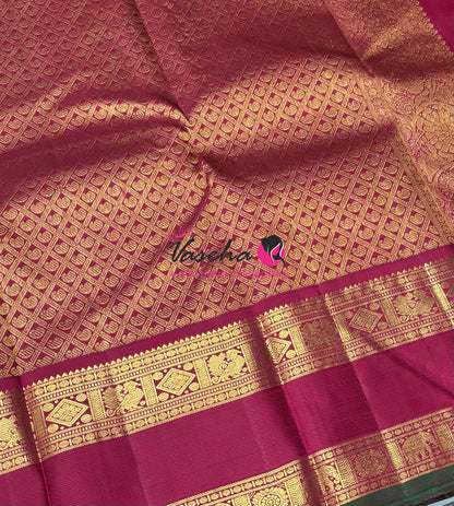 Pure Vintage Korvai Kanchipuram Silk Saree - Yellow & Maroon Combo - VVPS071