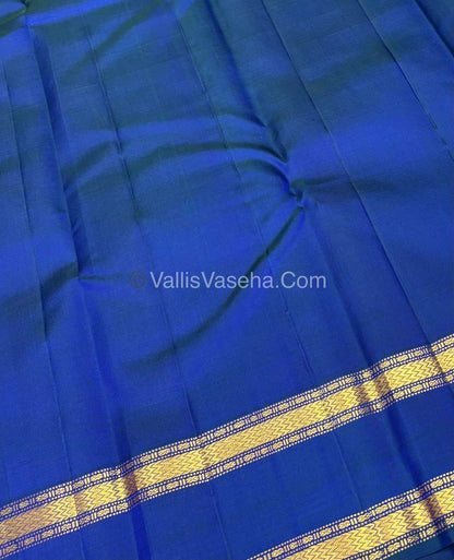 Pure Kanchipuram Silk Saree -  Blueish Golden with Peacock Blue Combo - VVPS022
