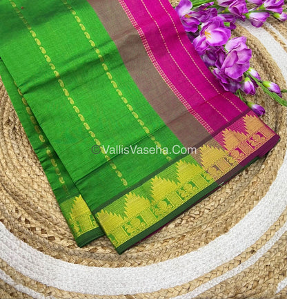 Semi Silk Cotton Saree - Green With Pink Shade - VVSSC005