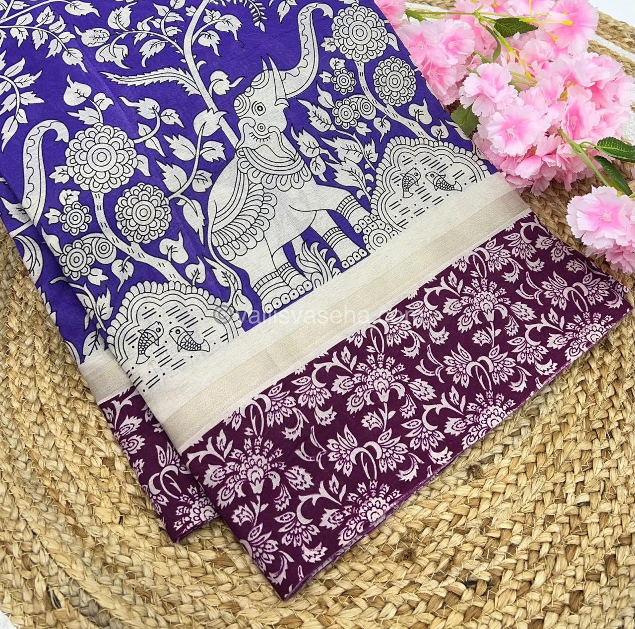 Pre Booking - Casual Wear - Semi Silk Mixed - Kalamkari - Lavendar (Purple) with Purplish Pink - VVSSK001