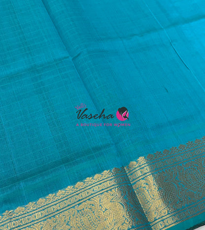 Pure Silk Cotton Saree - Brown With Blue - Lakshadeepam Design - VVPLD001