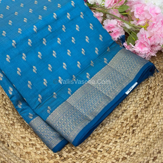 Semi Tussar Silk - Grand Pallu  - Blue Shade - VVSTS021