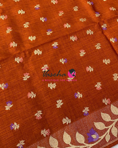 Banarasi - Heritage Meenakari Silk - Rust Orange Shade - VVBHS012