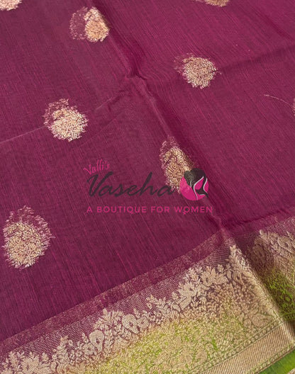 Bamboo Silk Saree- Brown with Green Shade - VVBSS014