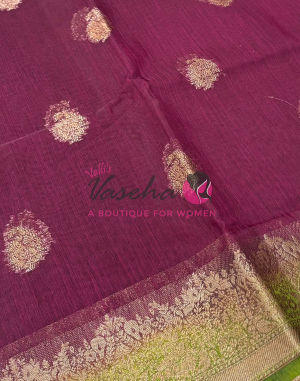 Bamboo Silk Saree- Brown with Green Shade - VVBSS014