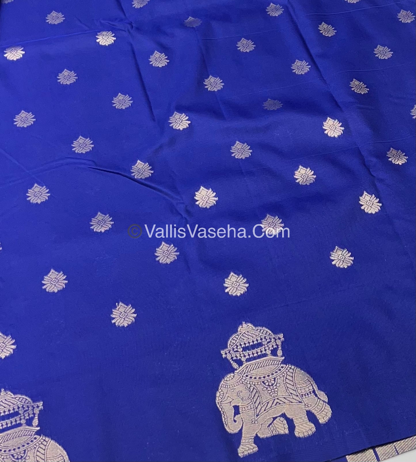 Semi Soft Silk - Elephant Butta Border - Blue Shade -VVSSS011