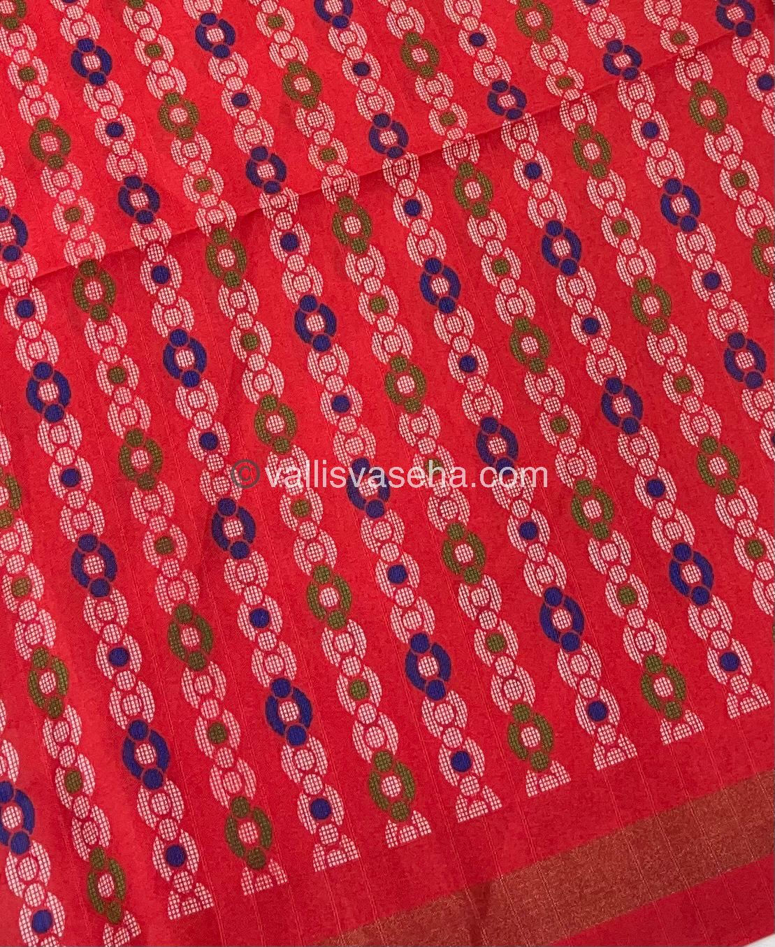 Semi Tussar / Semi Chappa Silk |Peacock Design | - Cream & Peachish Red Combo - VVSTS018