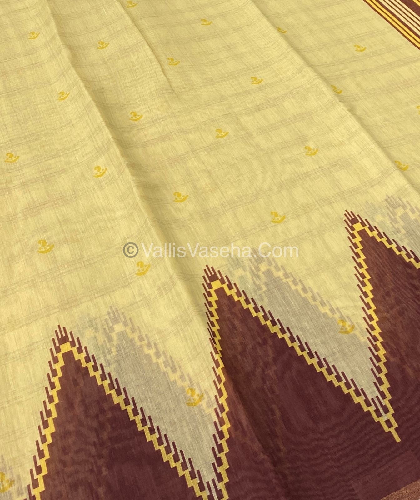 Semi Chanderi Saree - Cream & Brown Combo - VVSCS003
