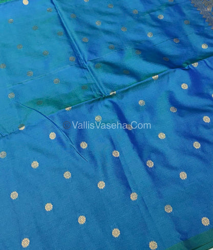 Semi Soft Silk - Kolam Design - Peacock Blue Shade -VVSSS029