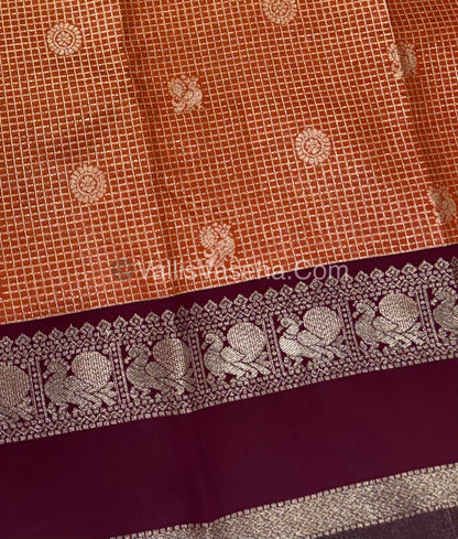 Kanchi Semi Silk - Mayil & Chakkaram design - Rust Orange with Brown - VVKSS005