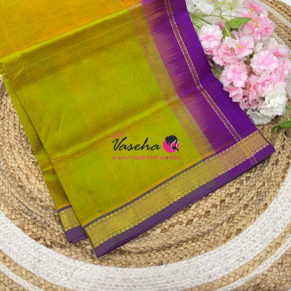 Pure Silk Cotton Sarees - Green With Purple - VVPSC017