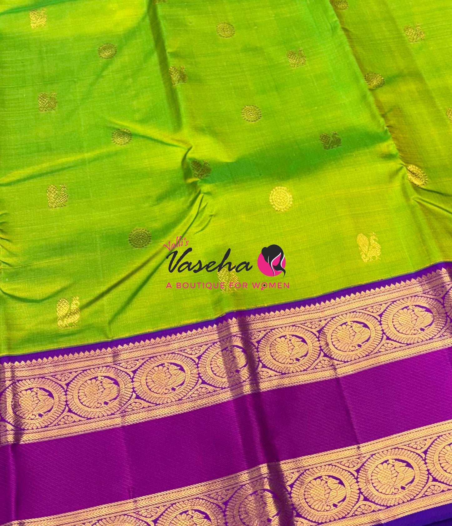 Pure Vintage Korvai Kanchipuram Silk Saree - Green & Purple Combo - VVPS071
