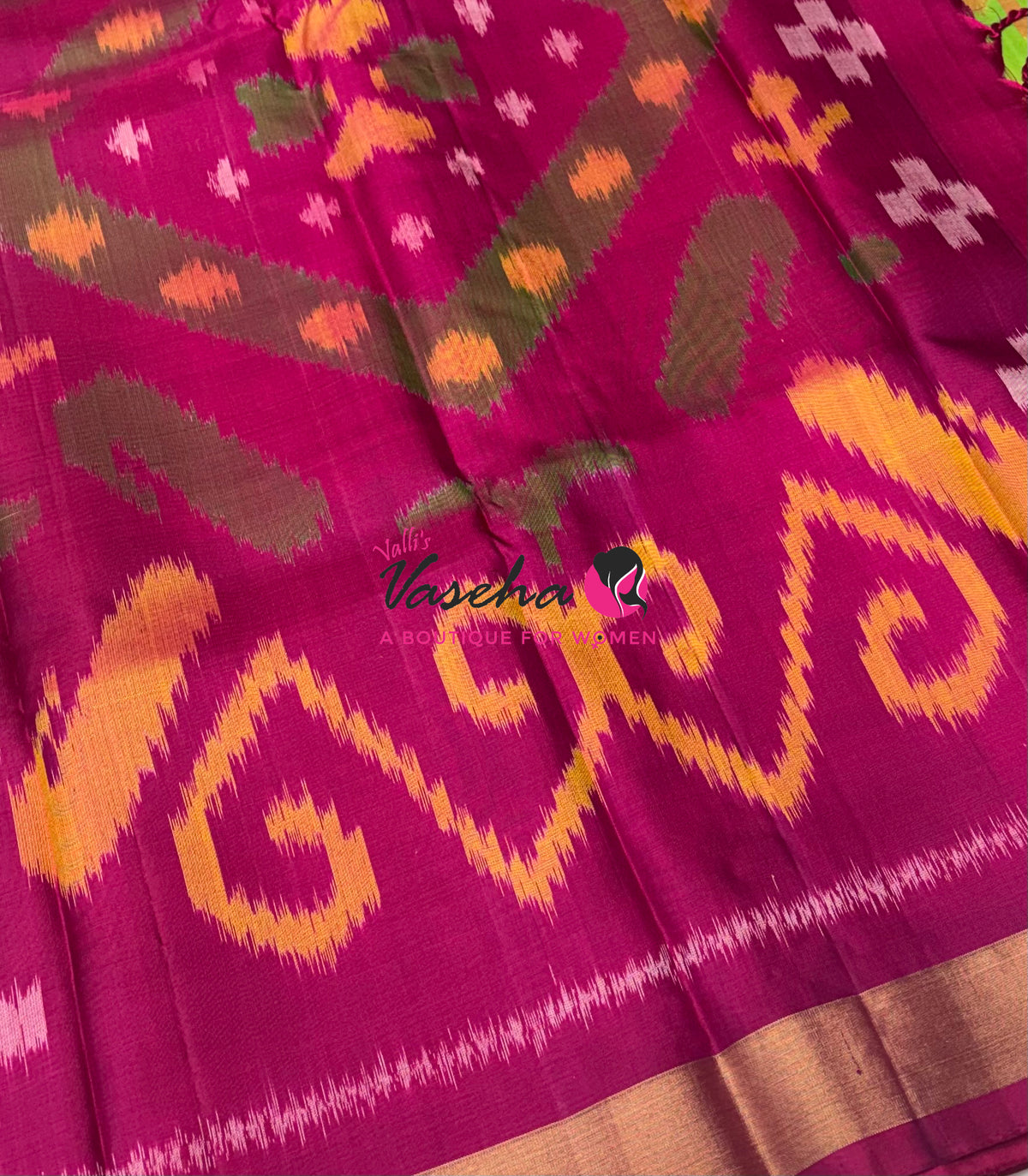 Pure Soft Silk Saree  - Pochampally Weaving - Green & Pink Combo - VVPSS110