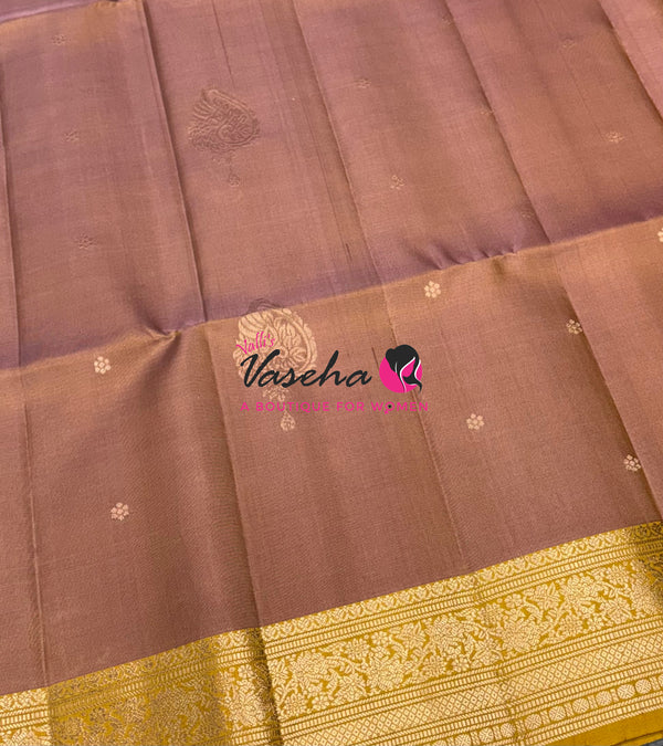Pure Soft Silk Saree - Light Peach With Yellow - Velum & Mayilum - Kanchi Border - VVPSS015