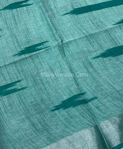Bhagalpuri Linen Cotton Saree - Ikkat Print - Light Ramar Green With Ramar Green  Shade - VVBLC001