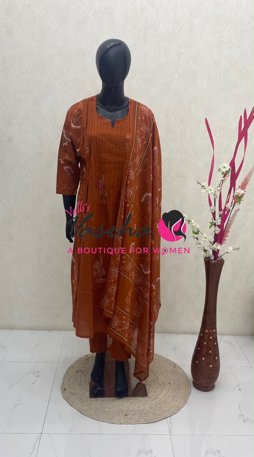 Ready Made | Semi Anarkali Set  (3pc)|Cotton |VVRMS033
