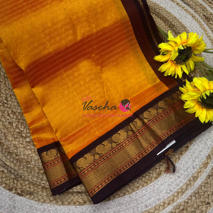 Pure Korvai Silk Cotton - Mango Yellow & Brown Combo - VVKSC010
