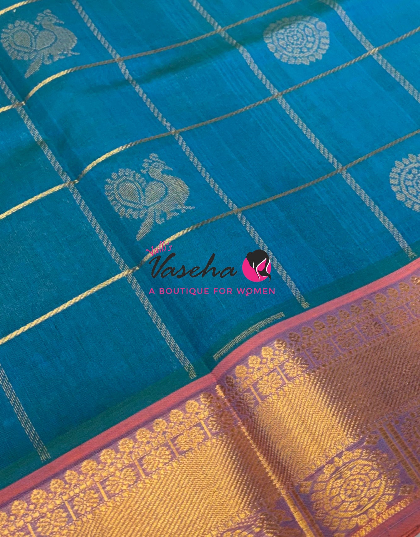 Pure Silk Cotton Saree - Mayil & Chakkaram Design - Blue With Pink Shade - VVMC001