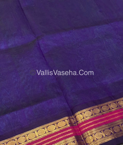 Pure Korvai Silk Cotton Saree - Turquoise Blue with Purple - VVKSC004