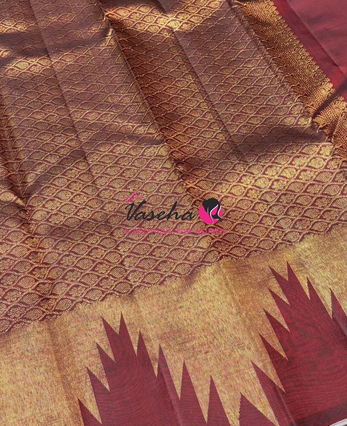 Pure Vintage Kanchipuram Silk Saree  - Thalampoo - Maroon Shade VVPS019