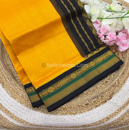Pure Korvai Silk Cotton - Yellow with Black Combo - VVKSC007