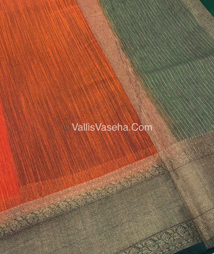 Bamboo Silk Saree - Orange with Green Shade - VVBSS012