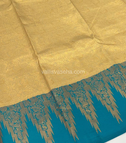 Kanchi Semi Silk - Cream with Ramar Blue - Temple Border  - VVKSS001