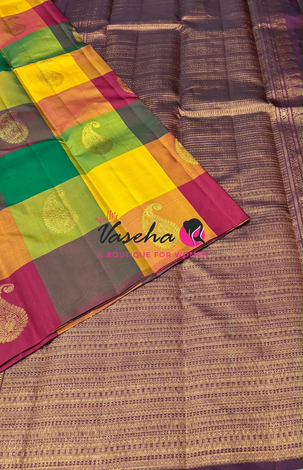 Pure Kanchipuram Silk Saree - Pazhum Pazhamum Checks - VVPS017