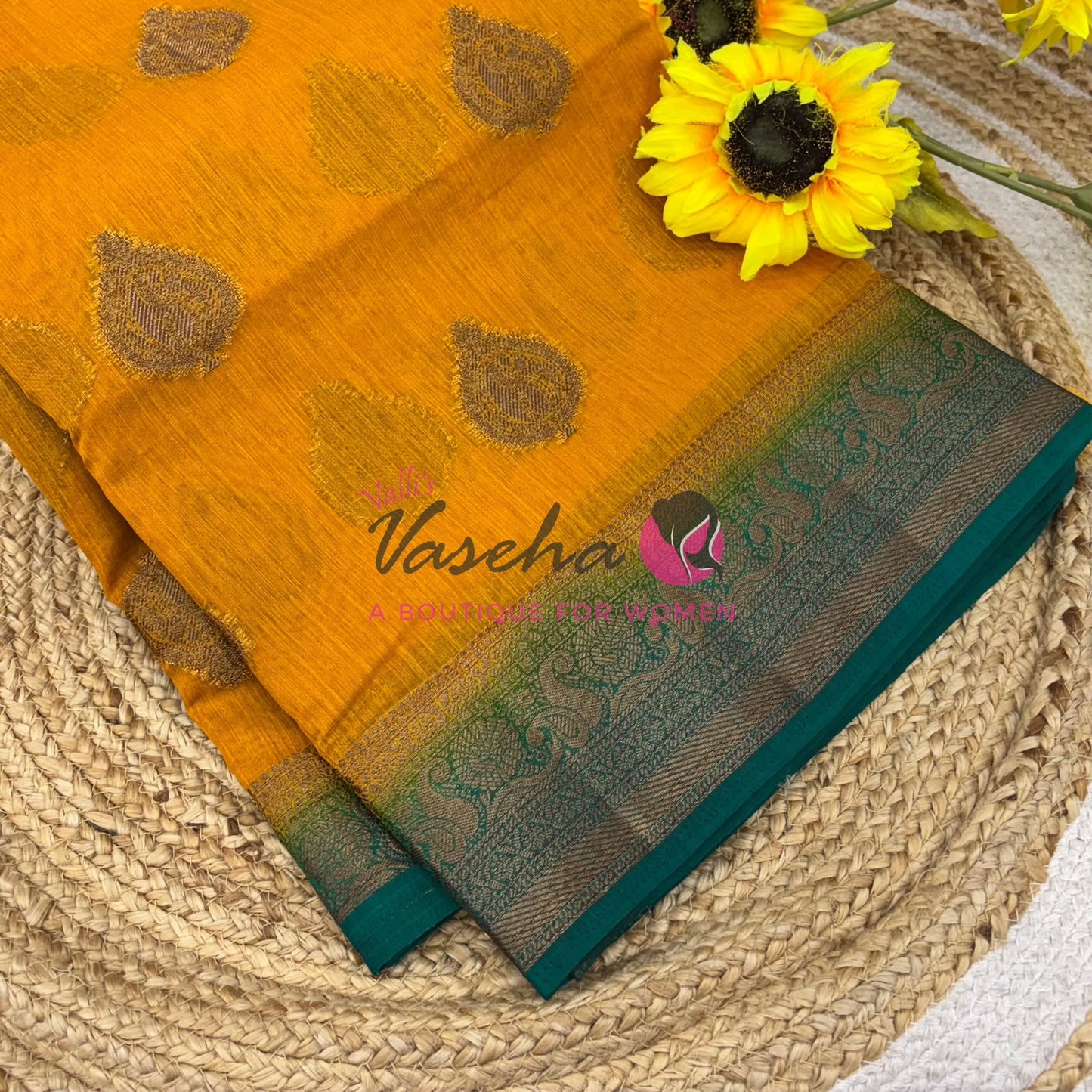 Bamboo Silk Saree- Yellow with Green Shade - VVBSS013