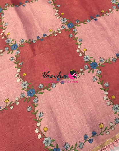 Linen Tissue Saree -  Light & Dark Combo - Peach Shade - VVLTS005