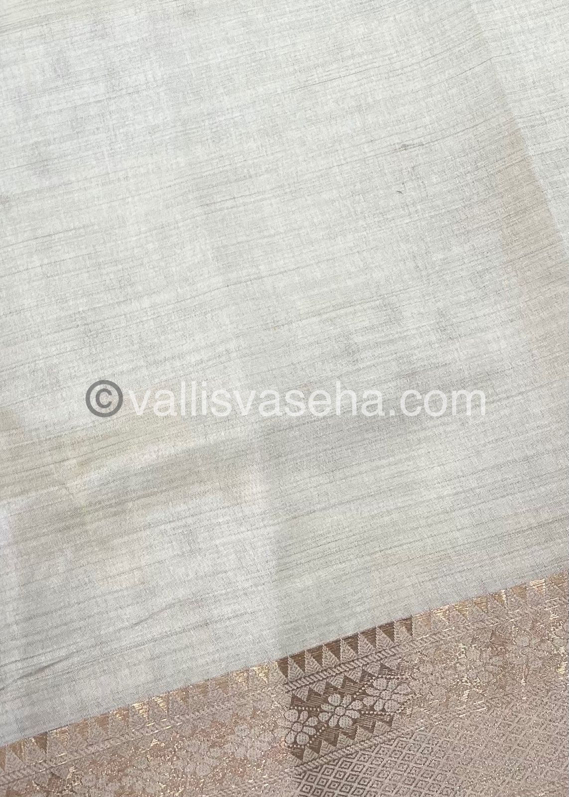 Semi Tussar Silk - Grand Pallu  - Cream Shade - VVSTS017