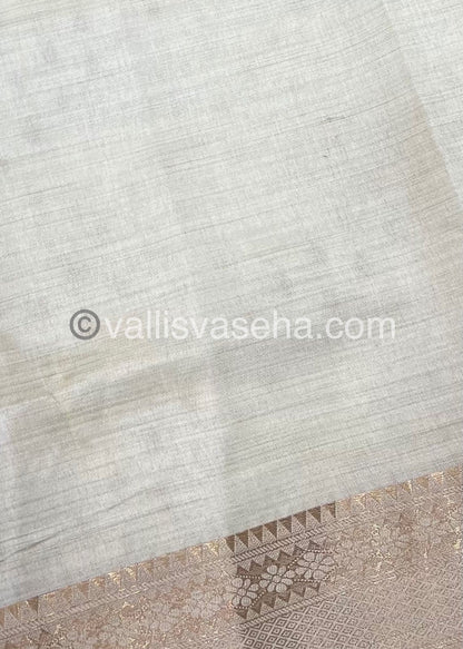 Semi Tussar Silk - Grand Pallu  - Cream Shade - VVSTS017