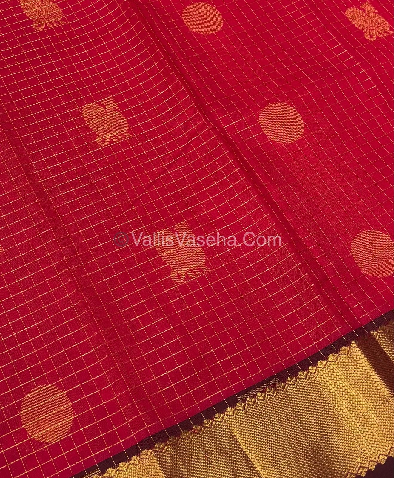 Pure Silk Cotton Saree - Mayil & Chakkaram Design - Red With Brown Shade - VVMC002